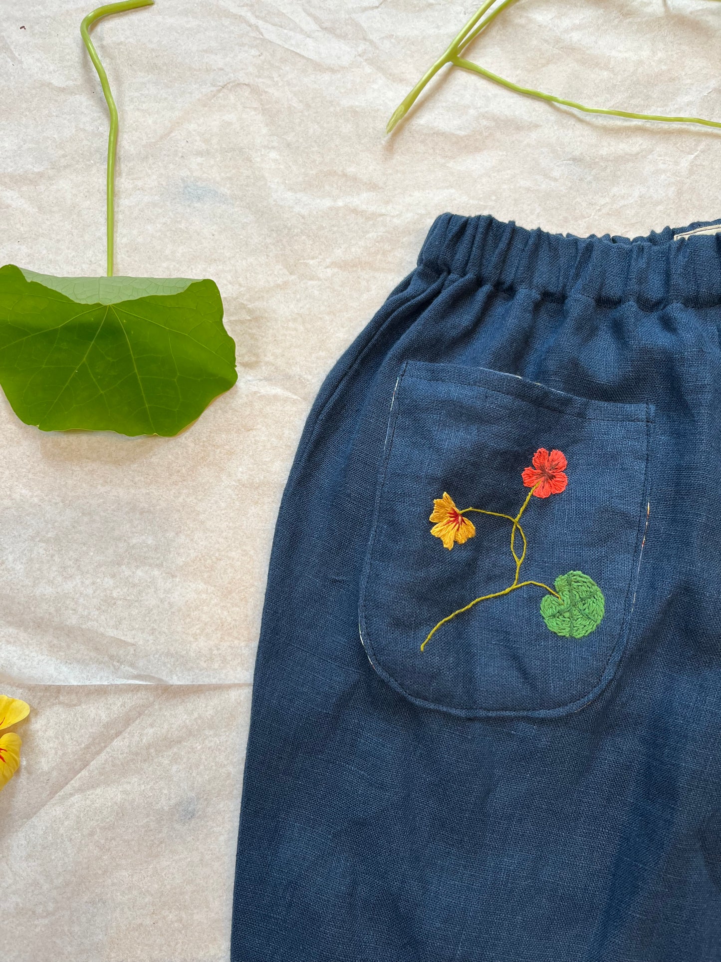 Children’s nasturtium trousers